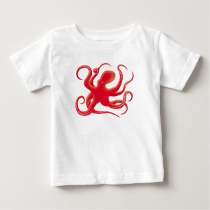 Simple Red Vector Art Octopus Silhouette Baby T-Shirt