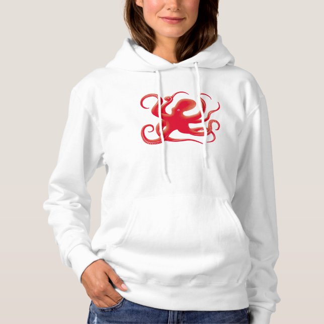 Simple Red Vector Art Octopus Silhouette Hoodie (Front)