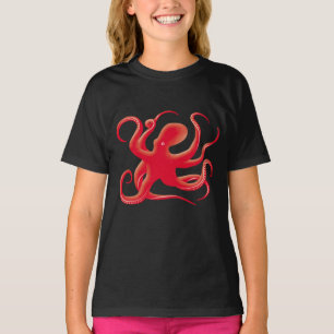 Simple Red Vector Art Octopus Silhouette T-Shirt