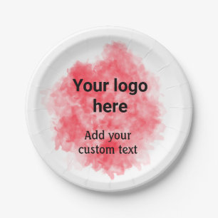 Simple red watercolor add your logo custom text mi paper plate