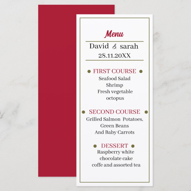 Simple Red Wedding Dinner Menu (Front/Back)