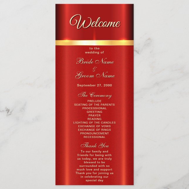 Simple Red Wedding Program Programme (Front)