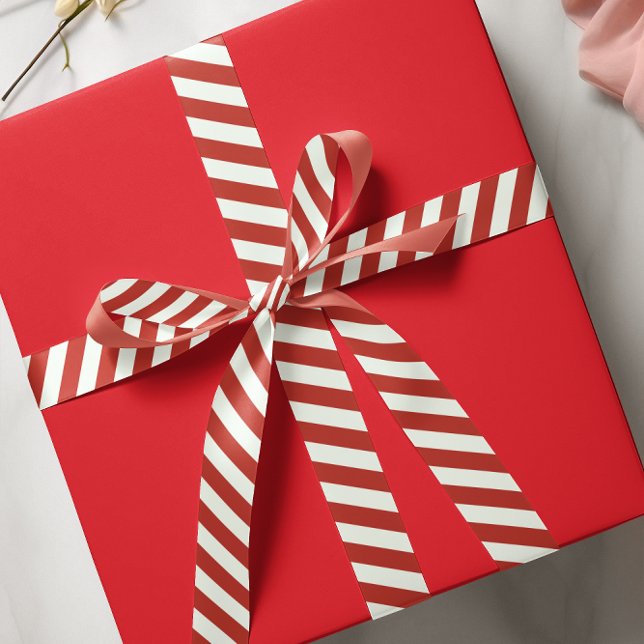 Simple Red Whimsical Striped Cute Minimalist Fun Satin Ribbon (Red and white striped simple basic ribbon)