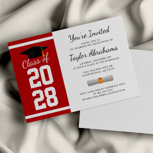 Simple Red White 2025 Graduation Party Invitation