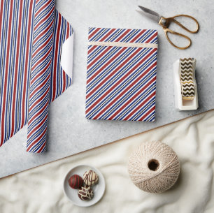 Simple Red White Blue Striped Wrapping Paper
