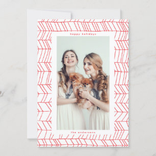 Simple Red & White Christmas Candy Cane Border Holiday Card
