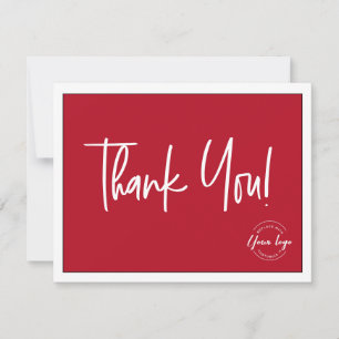 Simple Red White Company Logo Social Thank You Card