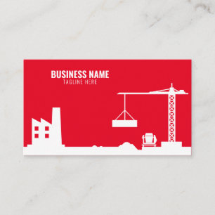 Simple Red & White Construction Site Silhouette Business Card