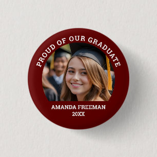 Simple Red & White Customised Photo Graduate 3 Cm Round Badge