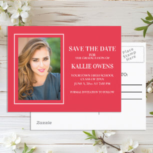 Simple Red White Graduation Save the Date Announcement Postcard