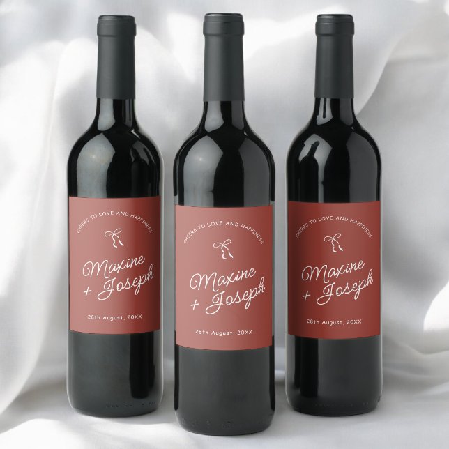 Simple Red & White Hand Drawn Bow Sketch Wedding Wine Label (Simple red and white bow sketch wedding wine label adds a heartfelt touch to every toast.)
