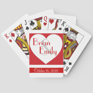 Simple red white heart wedding playing cards