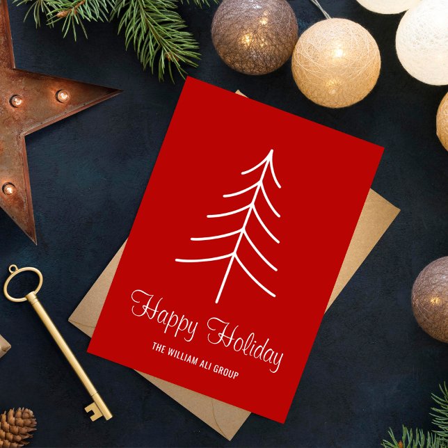 Simple Red & White Minimal Pine Tree Christmas  Holiday Card (Creator Uploaded)