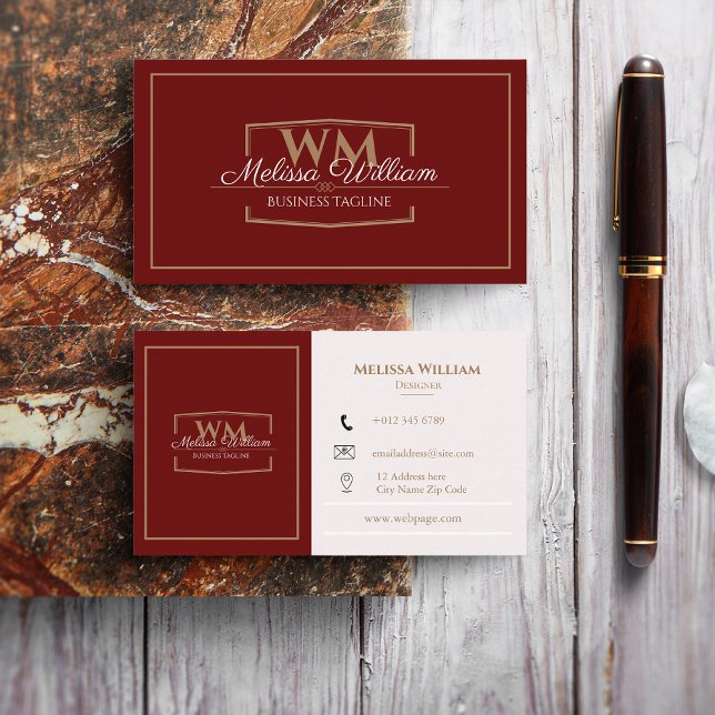 Simple Red White Monogram Business Card (Creator Uploaded)