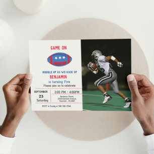 Simple Red white &nd blue football boy birthday Invitation