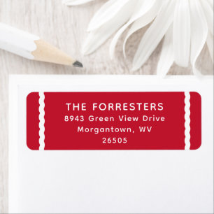 Simple red white stripe holiday return address