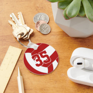 simple red white volleyball team party bulk orders key ring