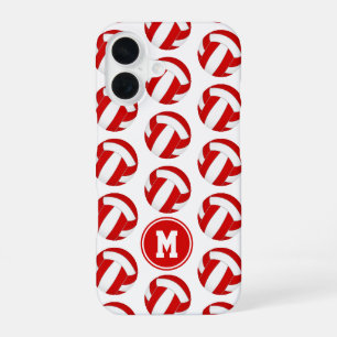 simple red white volleyballs pattern monogrammed iPhone 16 case