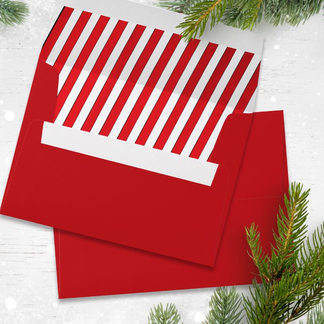 Simple Red White Whimsical Cute Minimalist Stripes Envelope (Simple red and white envelope with a return address.)
