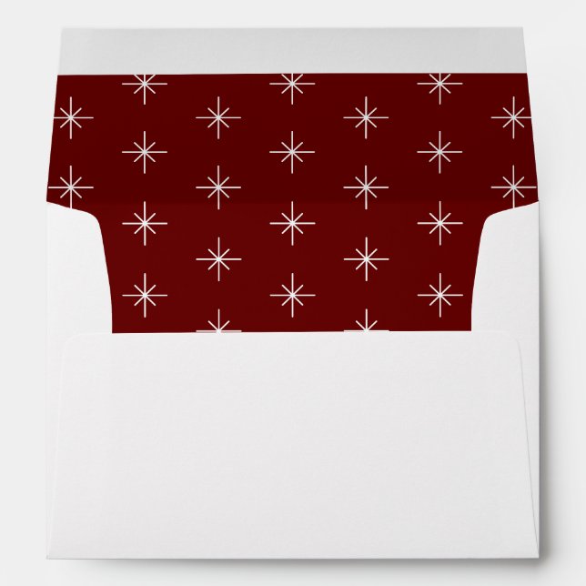 Simple Red Winter Holiday Snowflakes Pattern Envelope (Back (Bottom))