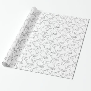 Simple Reindeer Black and White Line Art Wrapping Paper