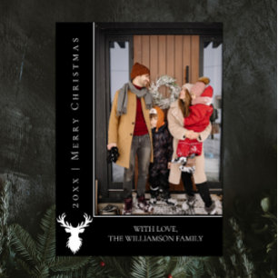 Simple Reindeer Christmas Photo Card   Black