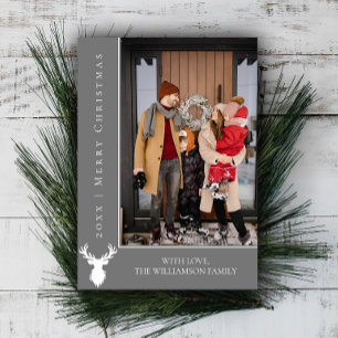 Simple Reindeer Christmas Photo Card   Grey
