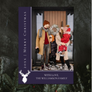 Simple Reindeer Christmas Photo Card   Purple