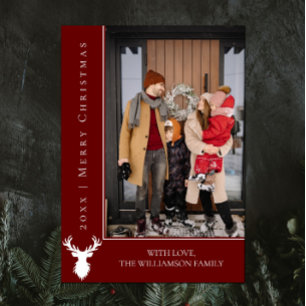 Simple Reindeer Christmas Photo Card Red