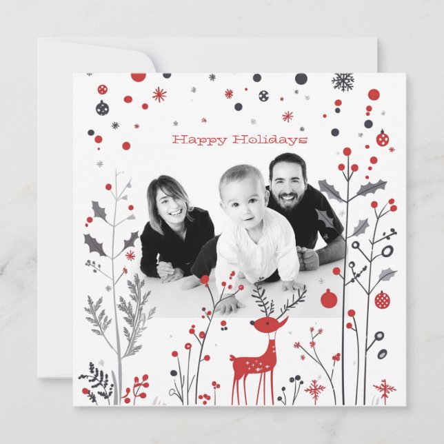 Simple Reindeer Family Photo Christmas Card (Front)