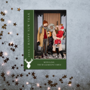 Simple Reindeer New Year's Photo Card   Green
