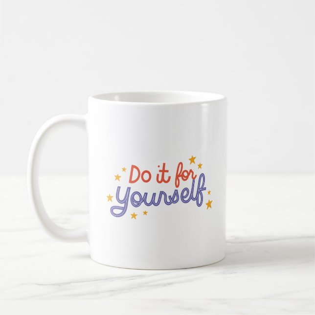 Simple Reminder Colorful Lettering Cheerful Stars Coffee Mug (Left)