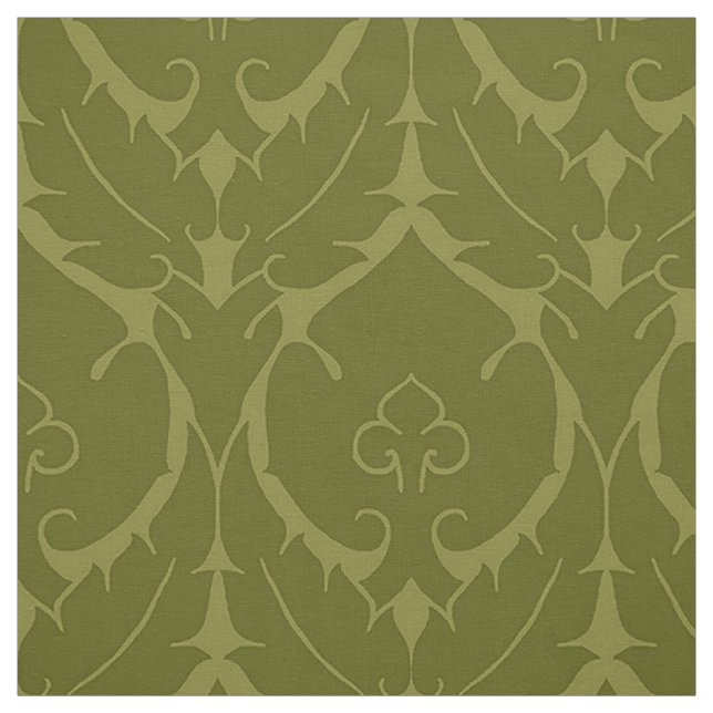 Simple Renaissance Damask, Bright Olive Green Fabric (Swatch)
