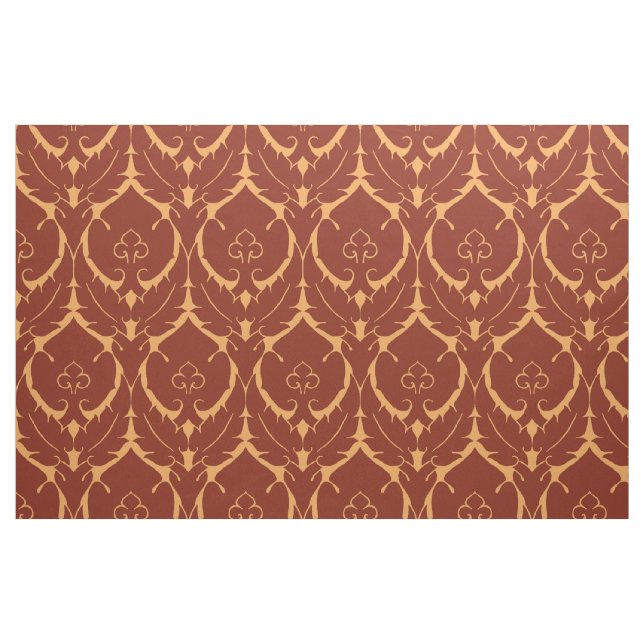 Simple Renaissance Damask, Red on Tawny Fabric (Fat Quarter)