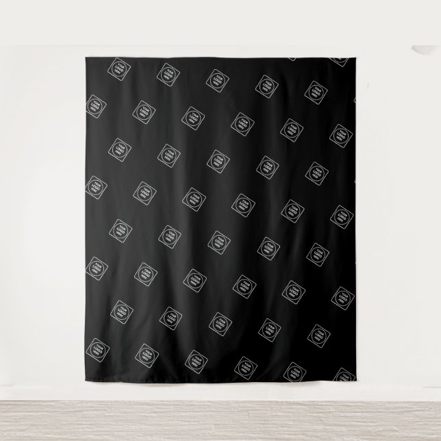 Simple Repeating Logo Pattern Black Wall Branding Tapestry (Front)
