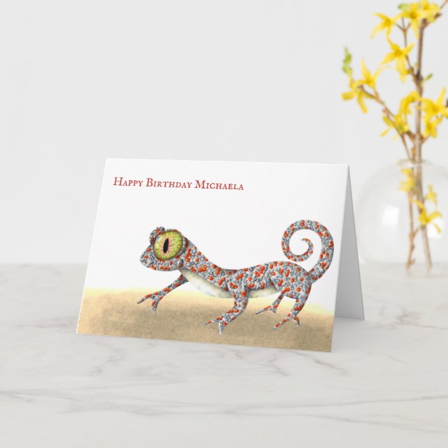 Simple Reptile Gecko Birthday Card (Yellow Flower)