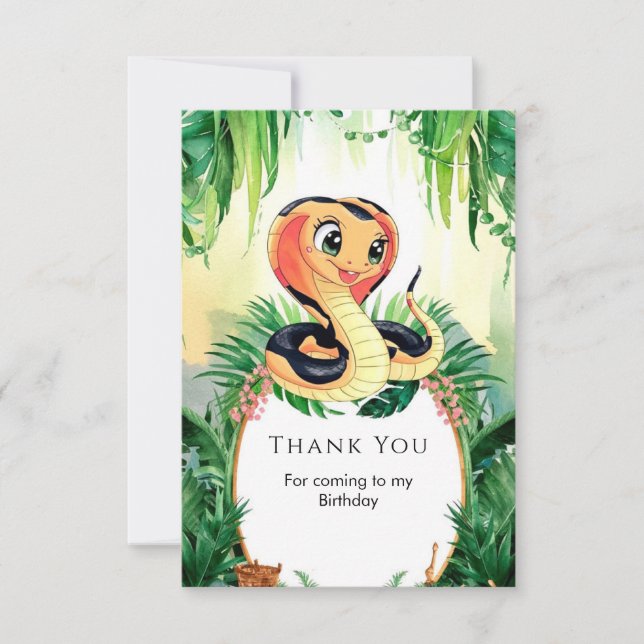 Simple Reptiles Snake Birthday Thank You Card (Front)