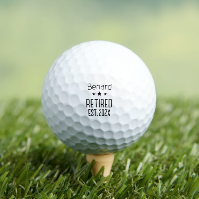 Simple Retired Custom Name Year Stars Retirement Golf Balls (Insitu Tee)