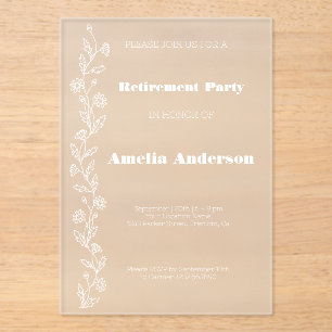Simple retirement doodle daisy white acrylic invitations