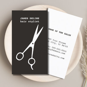 Simple Retro Black White Scissor Hair Stylist Business Card