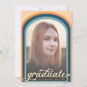 Simple Retro Blue Arch Photo Graduate Party Invitation