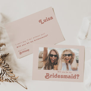 Simple Retro Blush Photo Bridesmaid Proposal Card