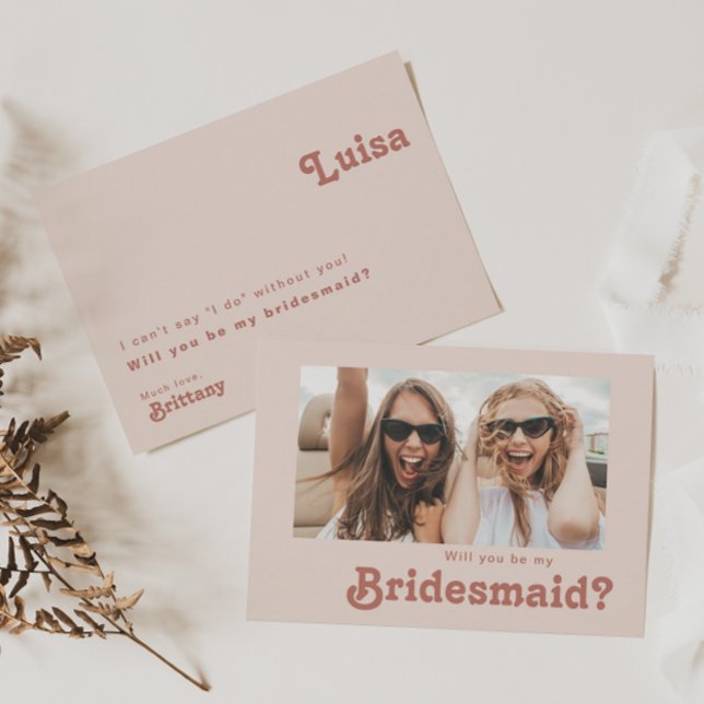 Simple Retro Blush Photo Bridesmaid Proposal Card (Creator Uploaded)