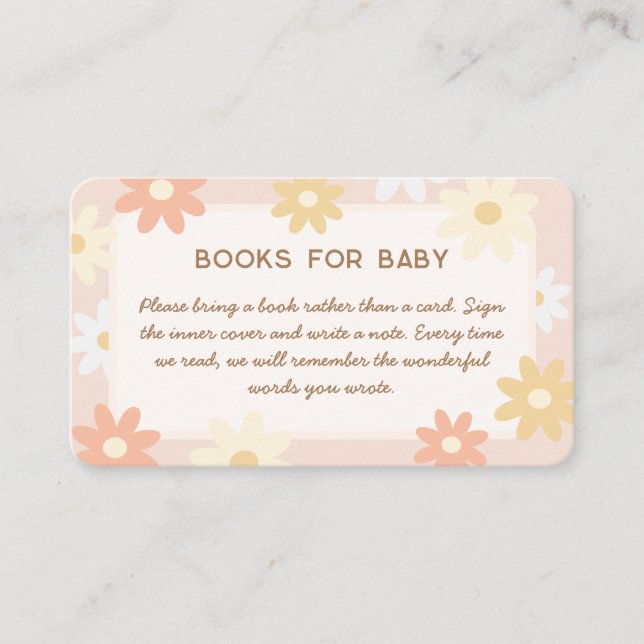 Simple Retro Boho Daisy Baby Shower Books For Baby Enclosure Card (Front)