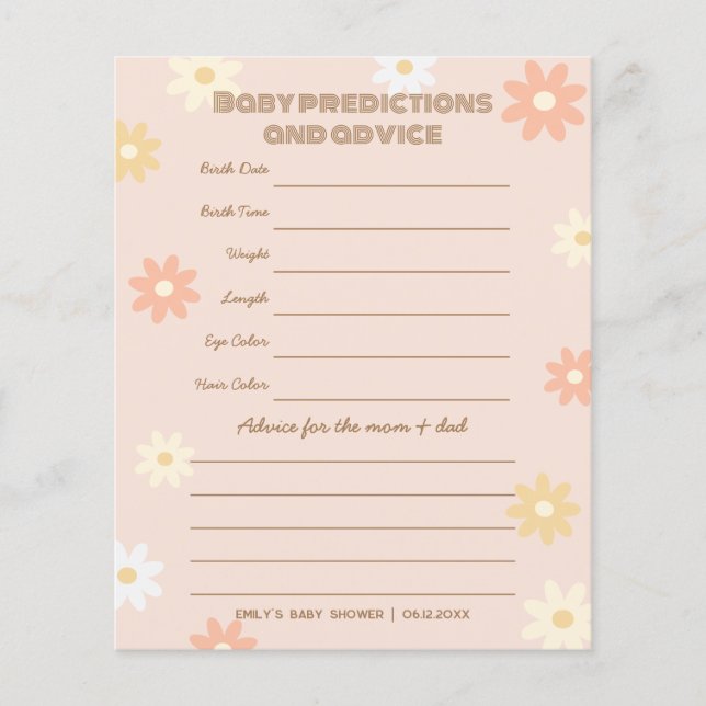 Simple Retro Boho Daisy Baby Shower Guessing Game (Front)