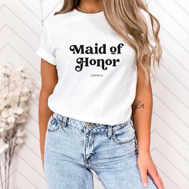 Simple Retro Boho Typography | Maid of Honour T-Shirt (A boho, retro shirt for the maid of honor)