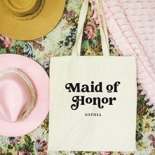 Simple Retro Boho Typography   Maid of Honour Tote Bag