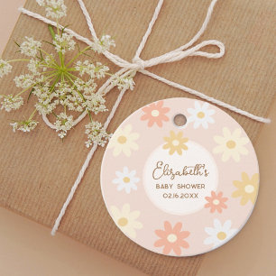 Simple Retro Chic Boho Daisy Girl Baby Shower Favour Tags