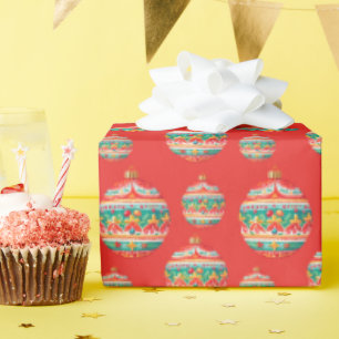 Simple Retro Christmas Ornament Pattern Wrapping Paper
