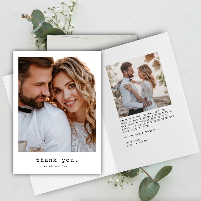 Simple Retro Classic Folded Photo Wedding Thank You Card (Creator Uploaded)